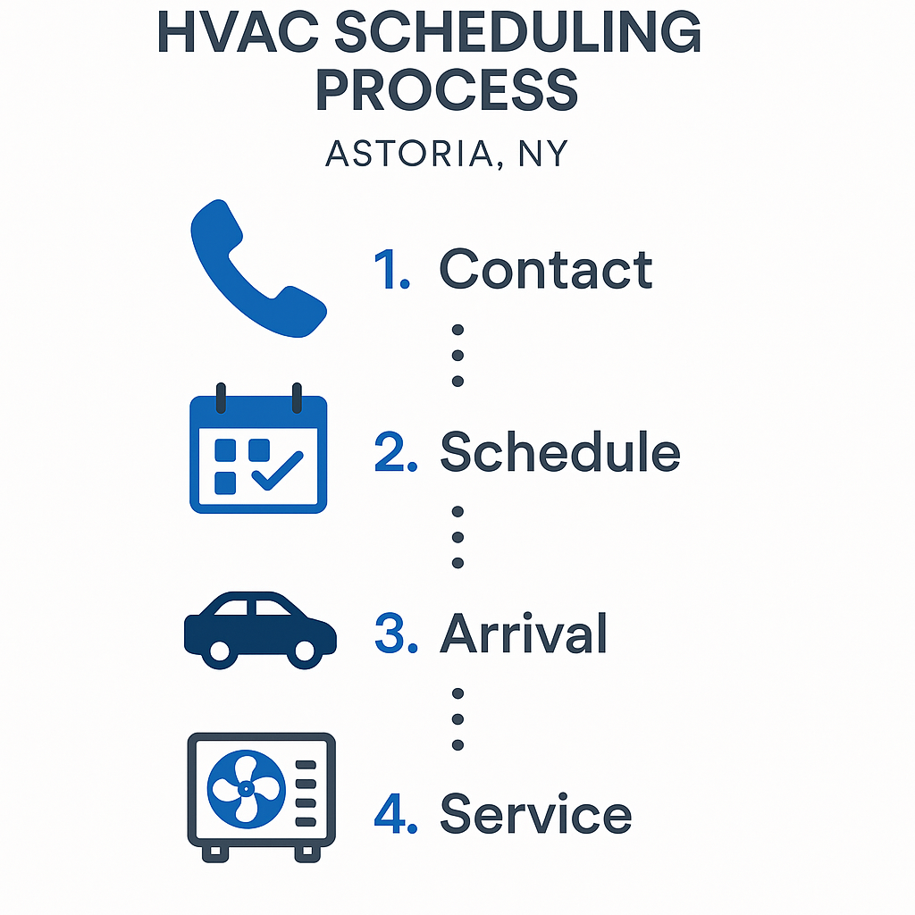 Infographic showing HVAC service scheduling steps for Astoria Top HVAC customers