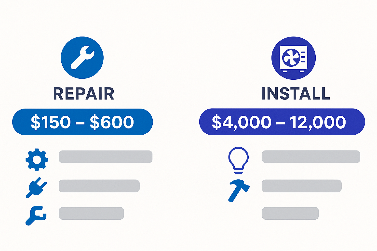 Infographic showing HVAC service cost ranges and budgeting advice