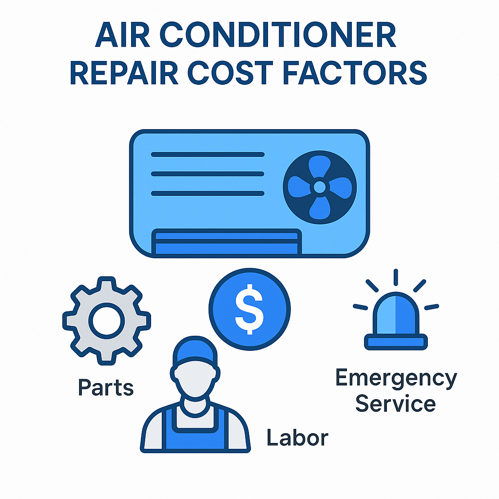 Infographic depicting AC repair cost factors like parts and labor