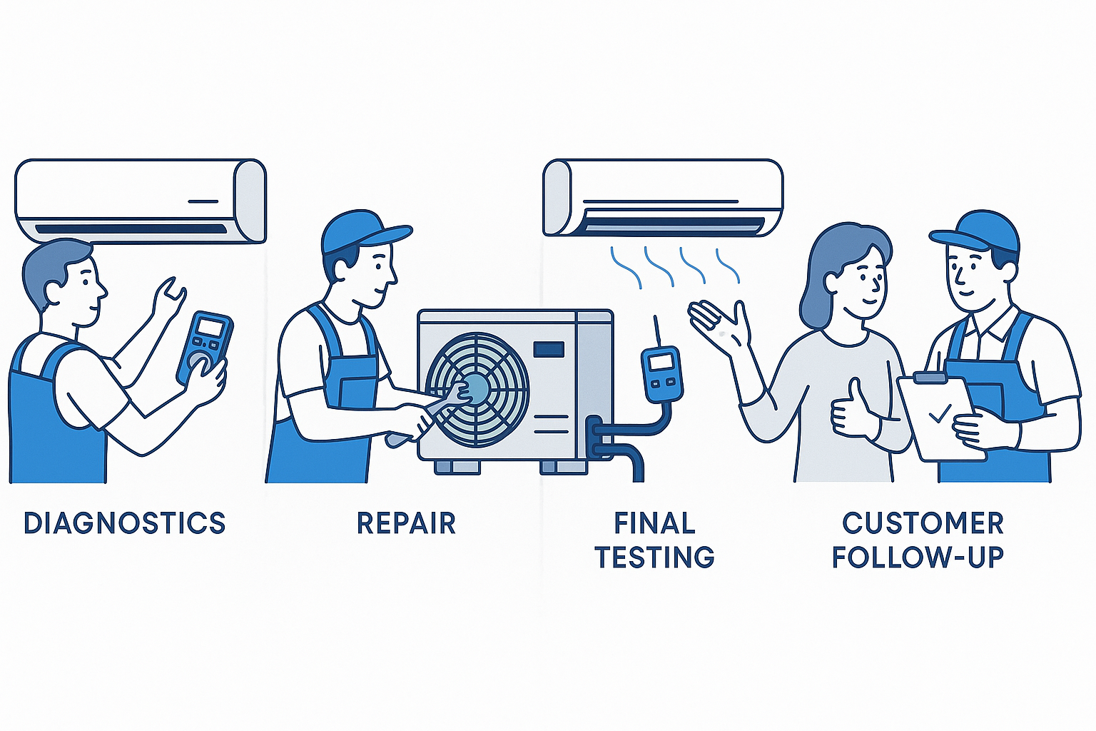 Infographic showing Chelsea home AC repair process steps