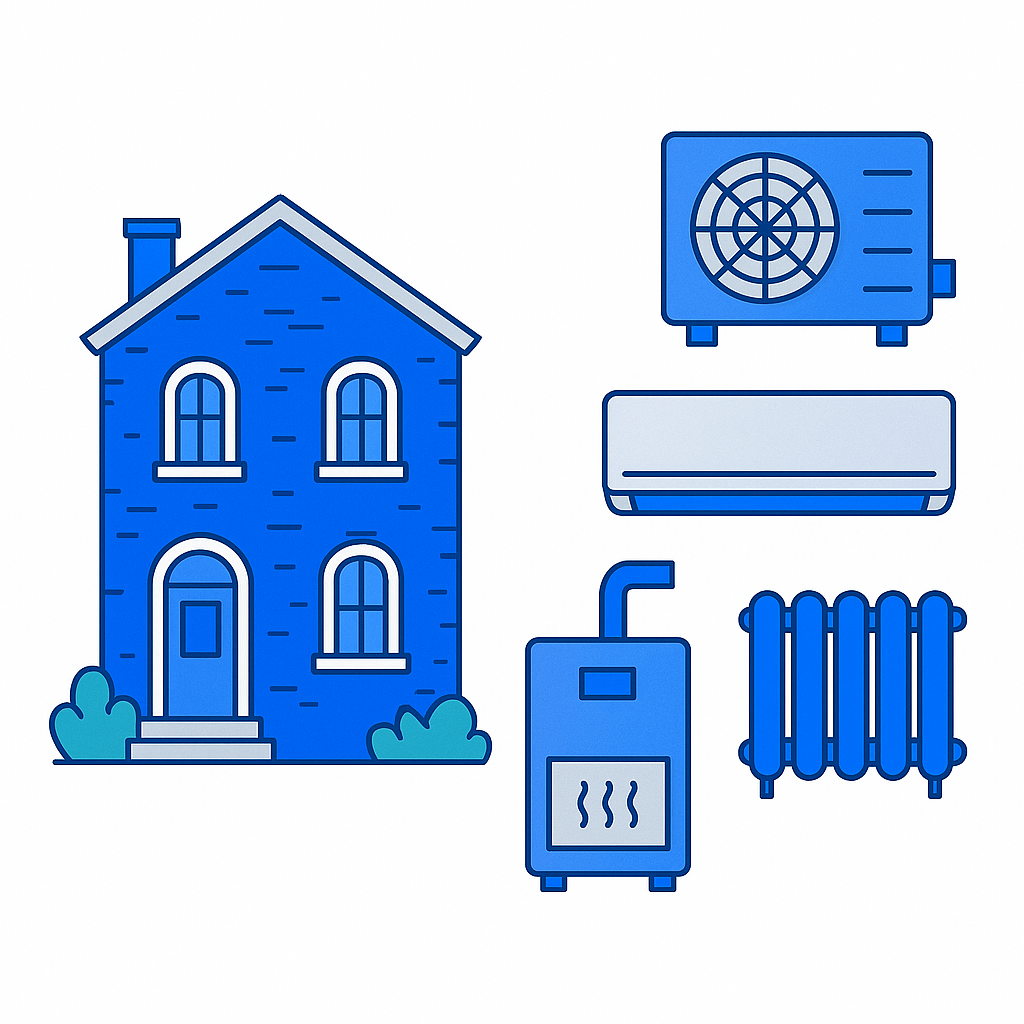 Infographic showing different energy-efficient HVAC system types for historic homes