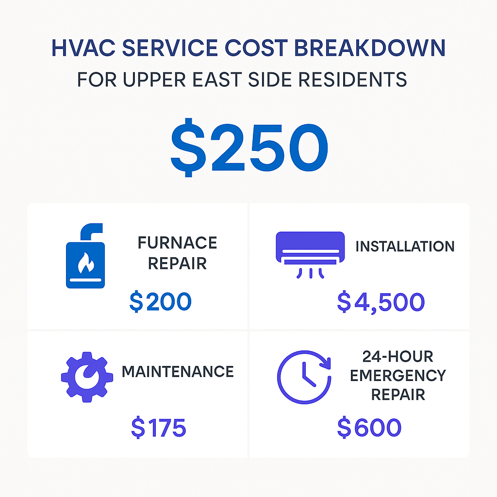 Infographic displaying cost factors for residential HVAC services in Upper East Side