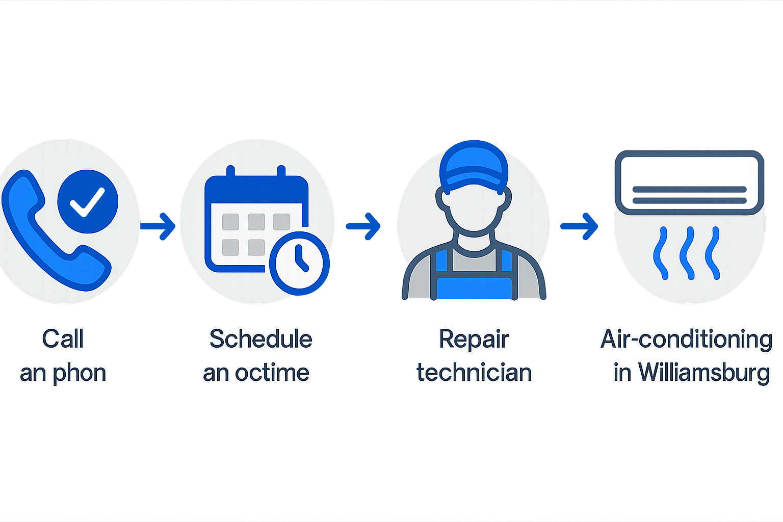Infographic showing booking, inspection, repair, and follow-up stages for AC repair