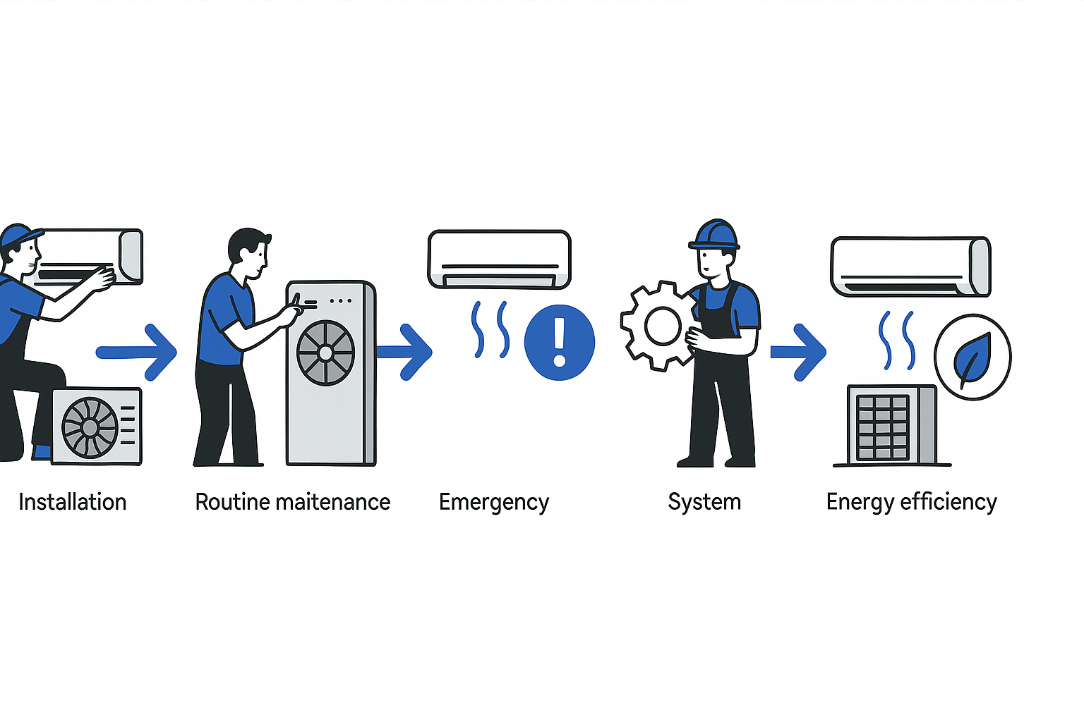 Infographic flow showing various HVAC services like installation and emergency repairs