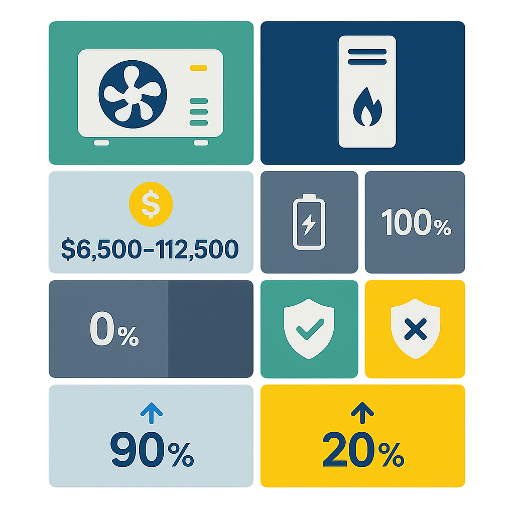 Matrix comparing cost ranges, downtime, warranty, and lifecycle ROI for HVAC installation versus repair