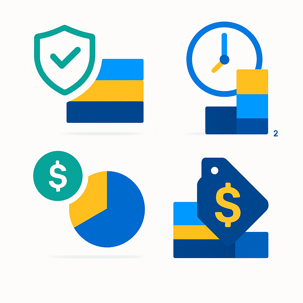Square infographic showing layered colored bands and icons comparing emergency HVAC repair factors
