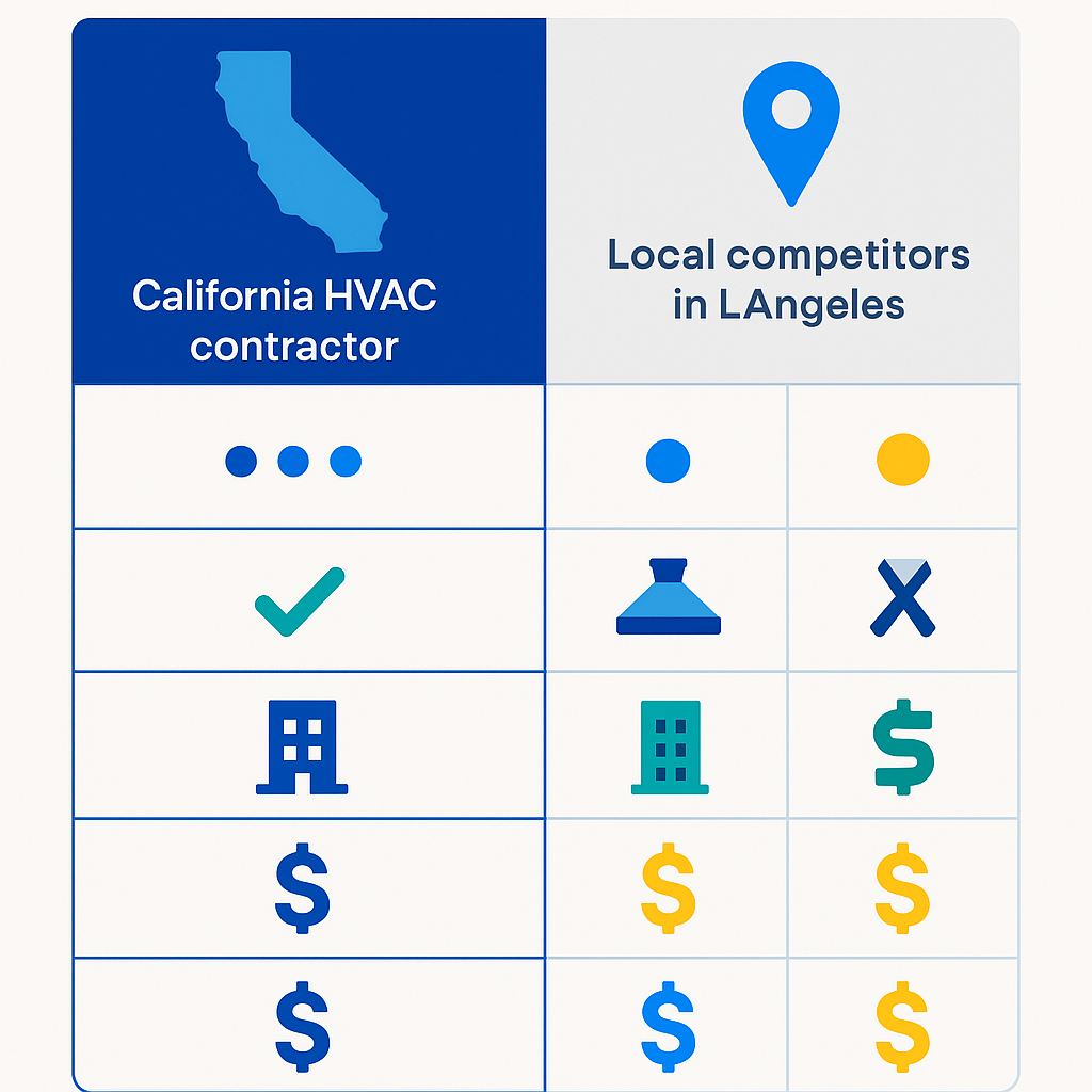 Comparison matrix showing response times, guarantees, and cost bands for HVAC providers