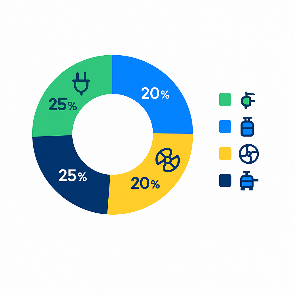 Donut chart-style visual of HVAC repair cost category proportions