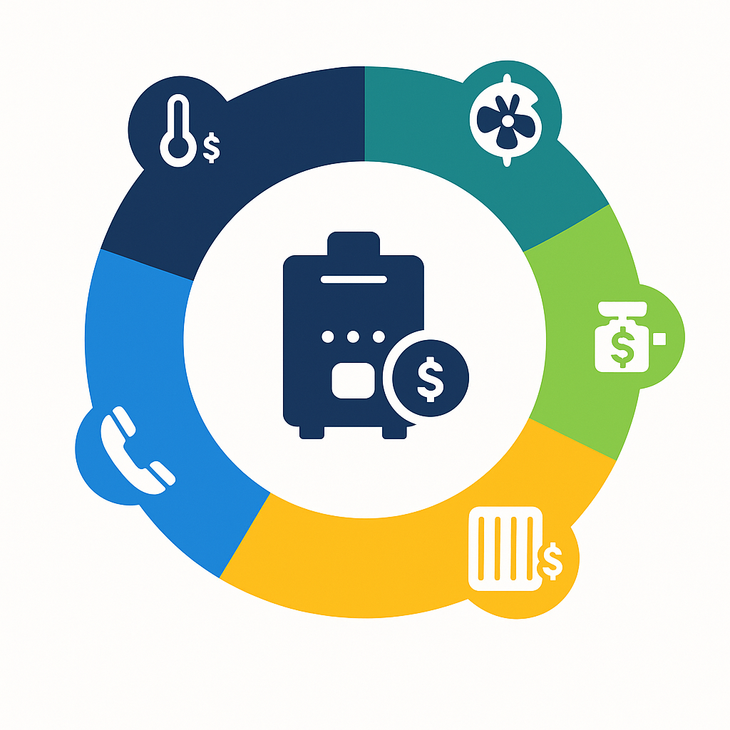 Icon-driven infographic showing proportional cost segments for common furnace repair components