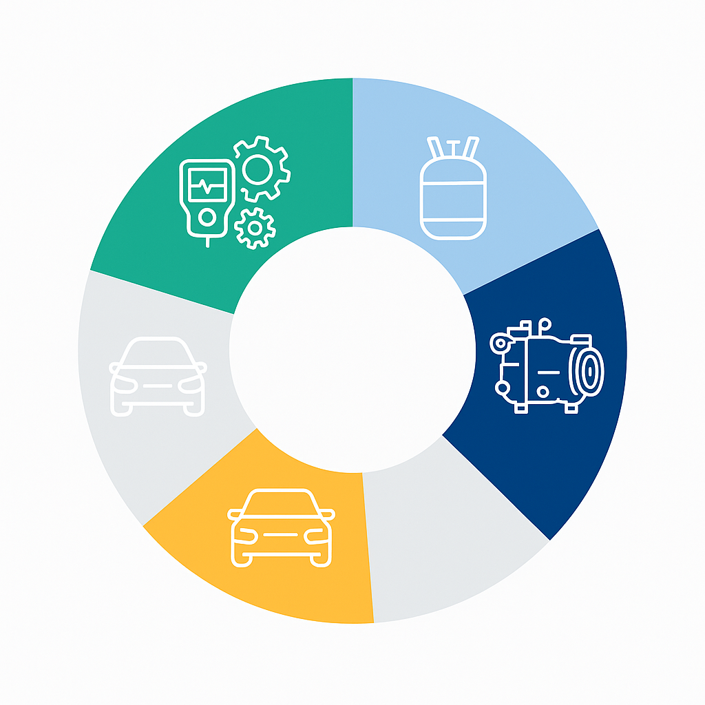 Pie/donut infographic showing typical AC repair cost proportions by category
