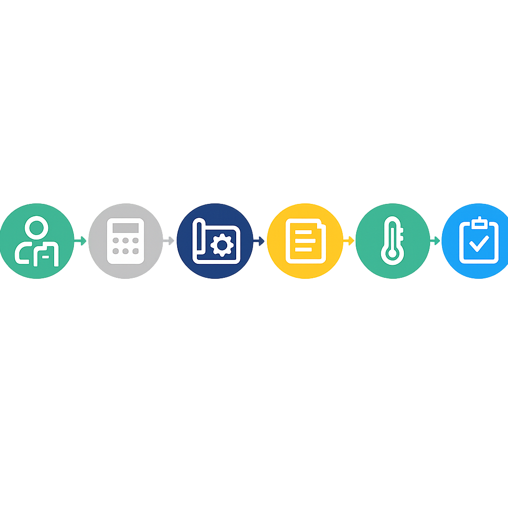 Sequential process-flow of Title 24 compliant HVAC retrofit stages from survey to sign-off
