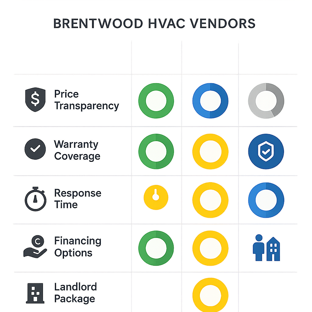 Square vendor decision matrix comparing local HVAC providers by key service criteria