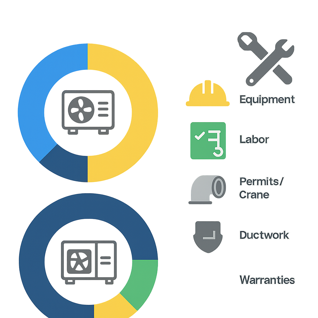 Icon-based circular infographic showing HVAC installation cost proportions