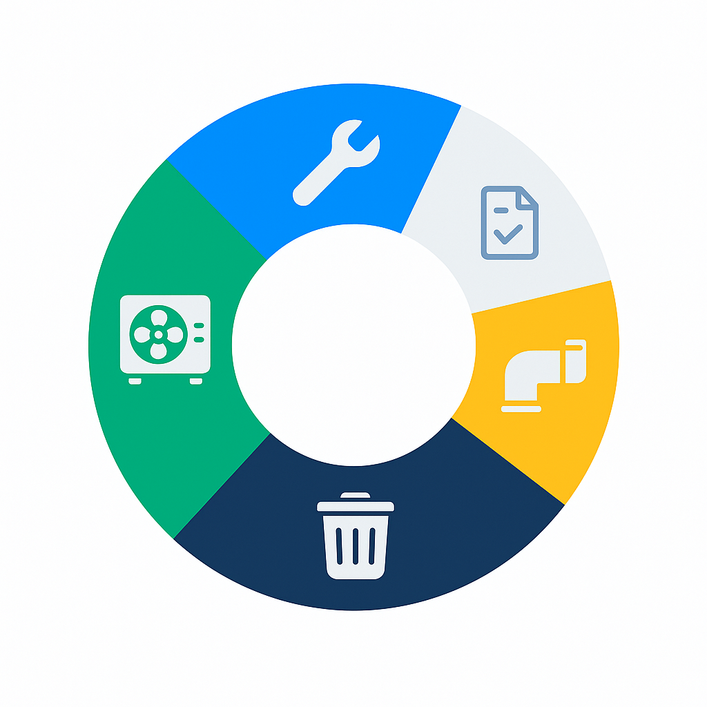 Donut chart with five icon segments for HVAC installation cost categories