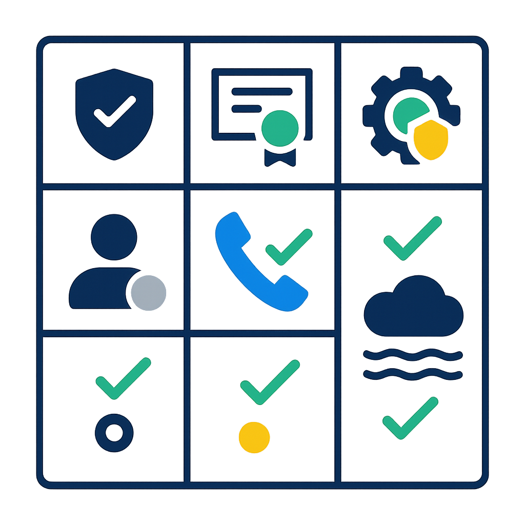 Icon grid verification matrix for contractor checks and credentials
