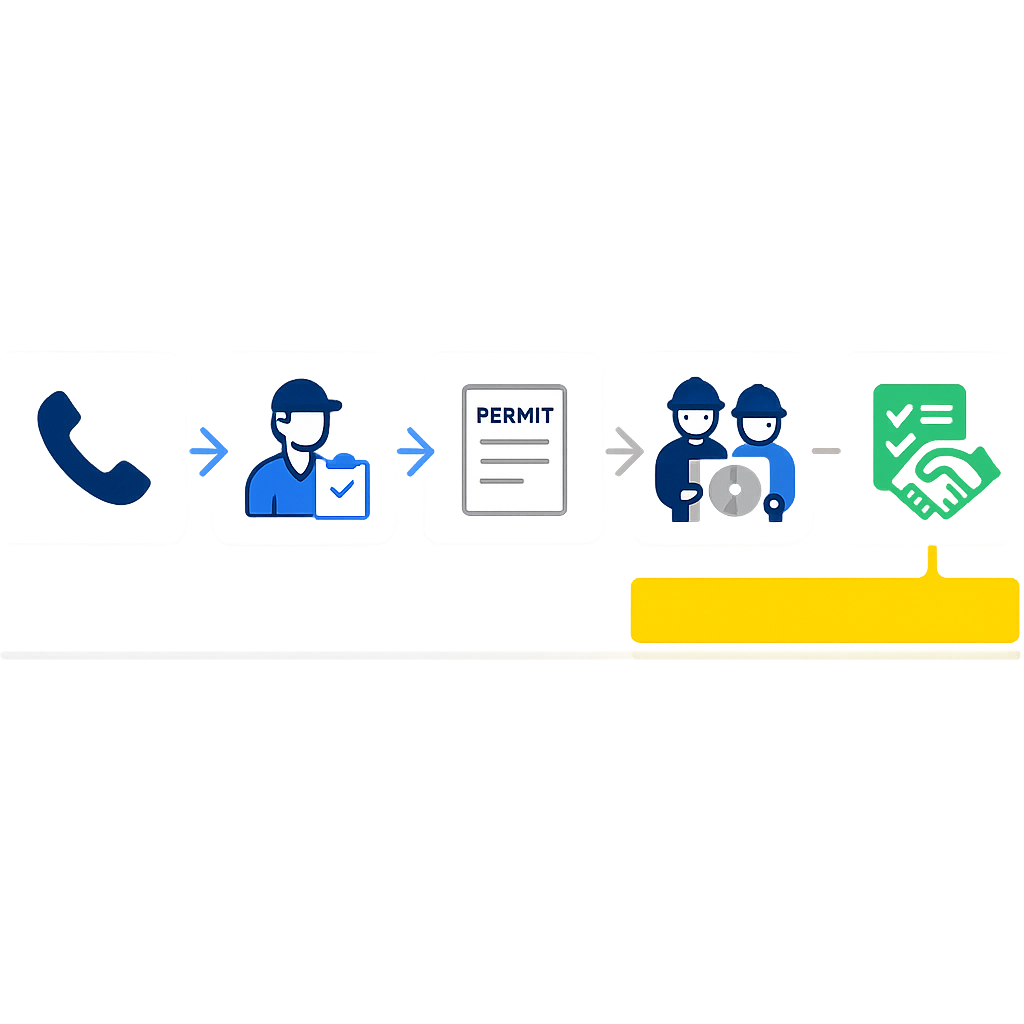 Sequential process-flow showing stages from quote to installation with visual timeline