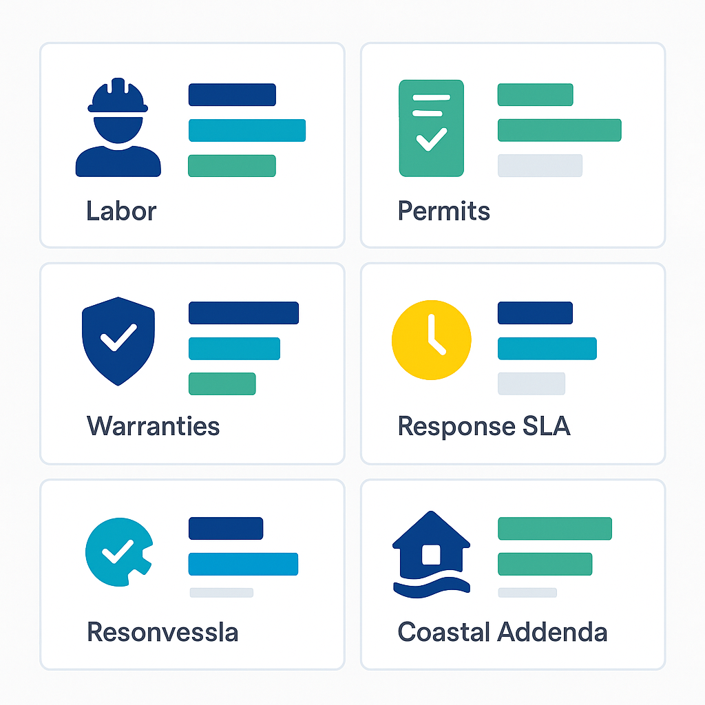 Side-by-side comparison matrix for HVAC quote line-items and SLAs