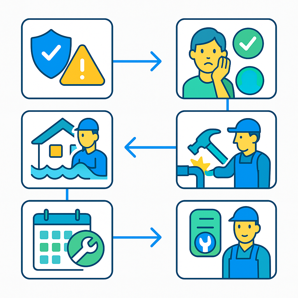 Process flow of emergency HVAC repair steps for coastal homeowners and rental managers