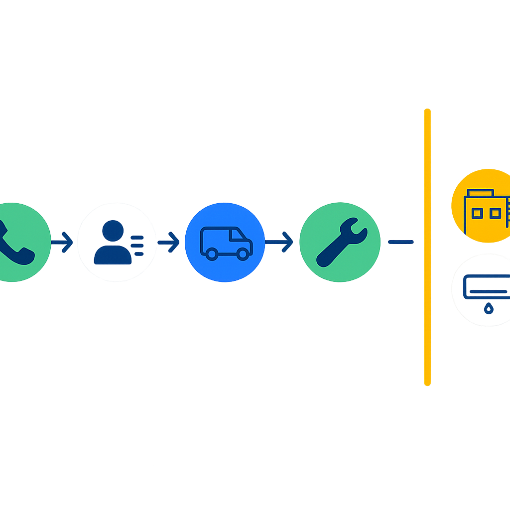 Process-flow diagram of emergency HVAC response steps for rapid on-site repair