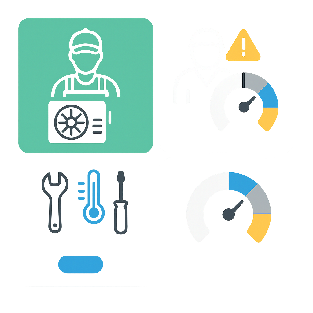 Infographic with icon tiles representing installation, repair costs, and emergency fees