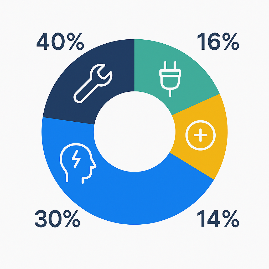 Donut chart with icons showing AC repair cost categories and likelihoods sourced from company data