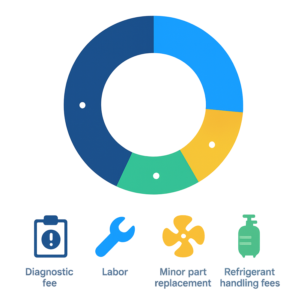 Icon-based donut chart and icons representing AC repair cost categories