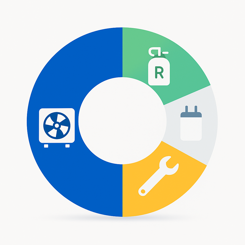 Icon-rich donut chart showing HVAC repair cost proportions