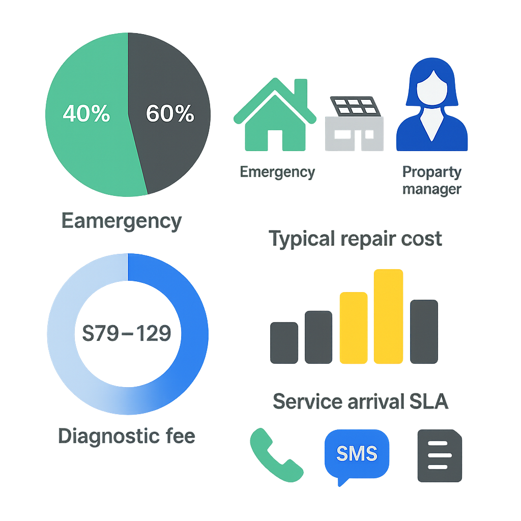Infographic comparing emergency and same-day HVAC service costs and SLAs