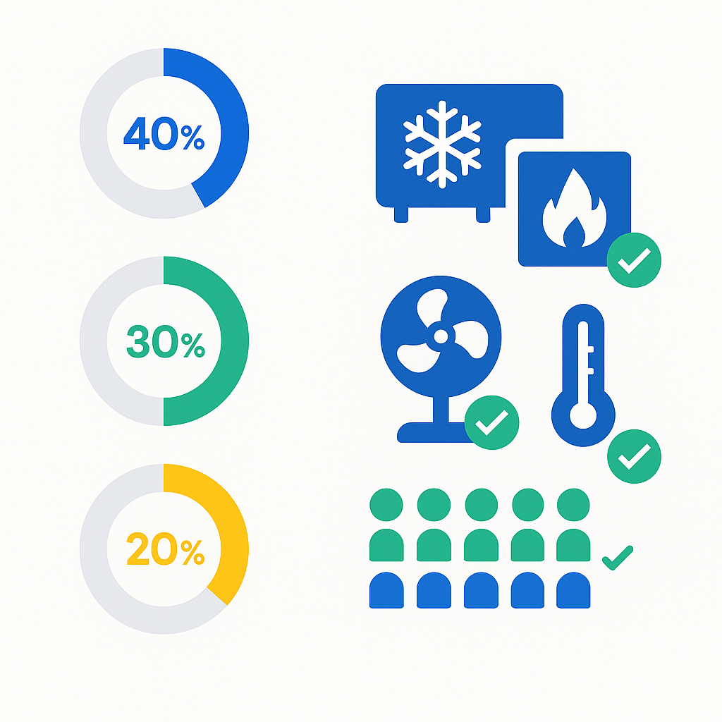 Icon-based infographic showing maintenance plan benefits and percent savings