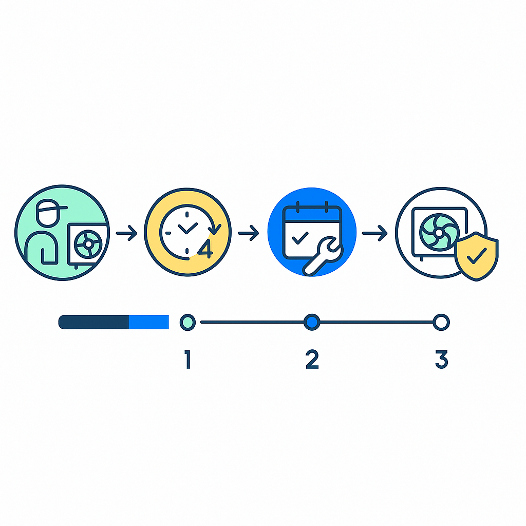 Process-flow diagram illustrating onsite evaluation, estimate delivery, installation, and follow-up warranty steps