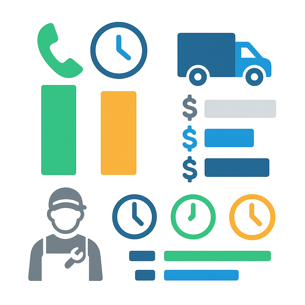 Icon infographic comparing emergency, same-day, and next-day HVAC dispatch options