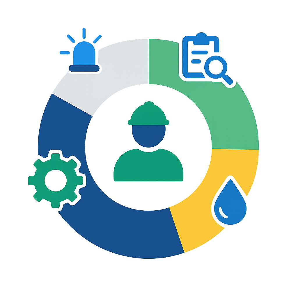 Icon-based infographic showing AC repair cost distribution: diagnostics $75-$200 (~15%), parts $100-$600 (~40%), labor $80-$150/hr (~30%), refrigerant $150-$400 (~10%), emergency fees $100-$300 (~5%)