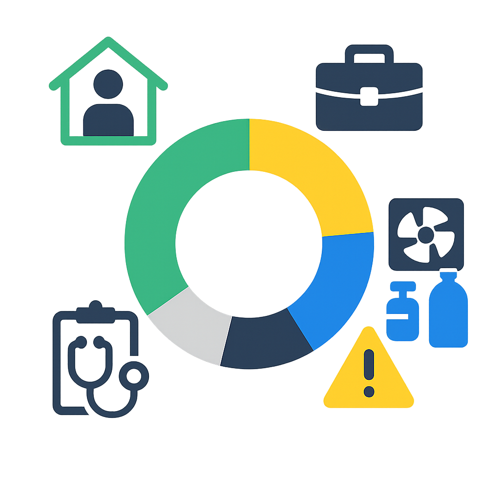 Icon-based radial chart and icons breaking down AC repair cost components