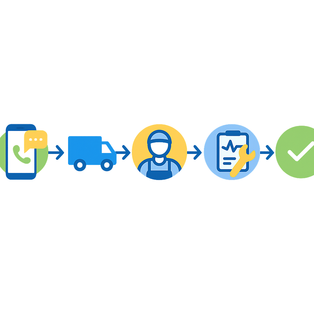 Process flow diagram showing stages of emergency HVAC response from call to completion