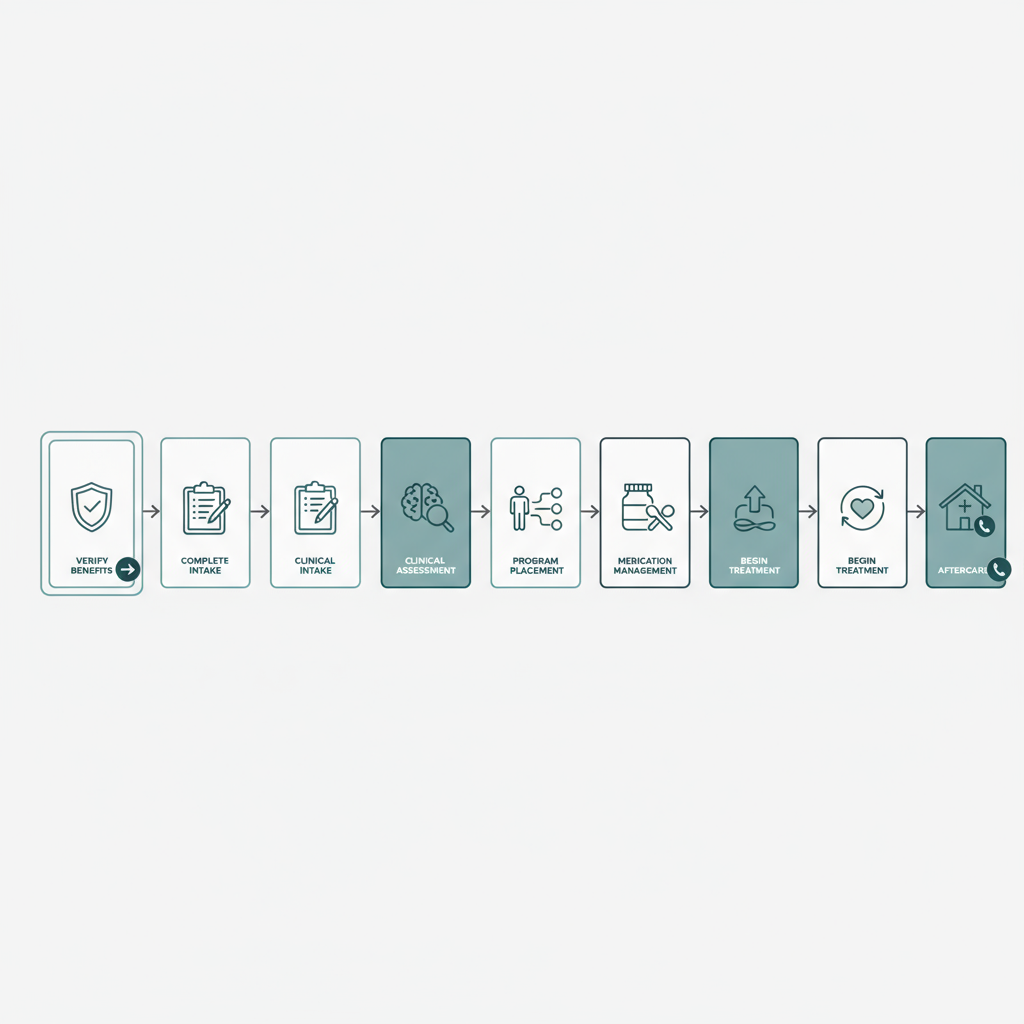Horizontal process diagram showing seven steps of the outpatient care journey.