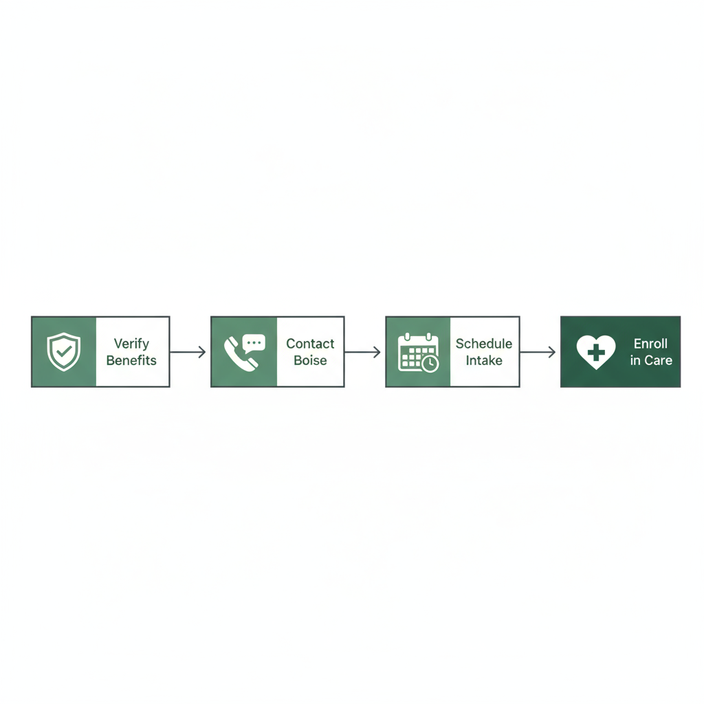 Enrollment process flow for outpatient services: verify benefits, contact, schedule intake, enroll.