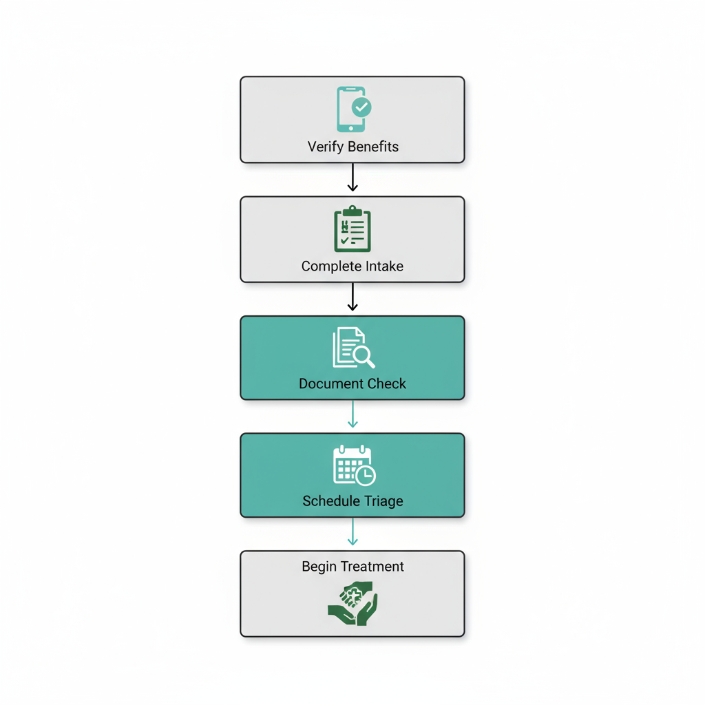 Vertical flowchart showing five enrollment steps for outpatient mental health services