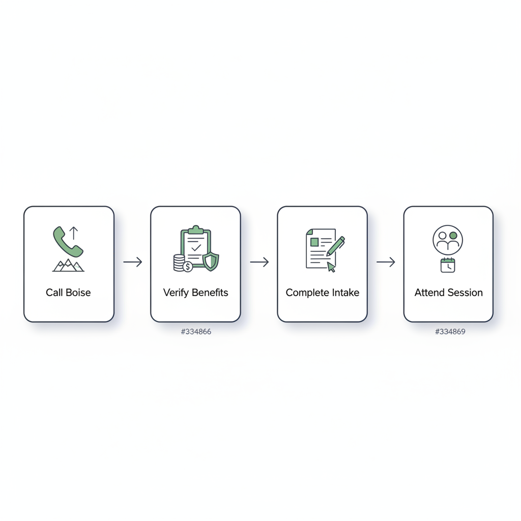 Horizontal process diagram depicting four steps to begin outpatient mental health treatment