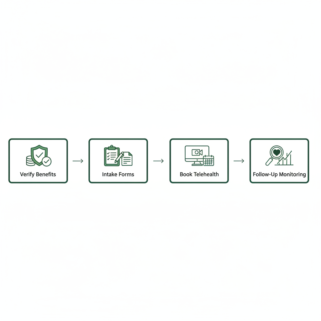 How scheduling moves from verification to telehealth and follow-up.