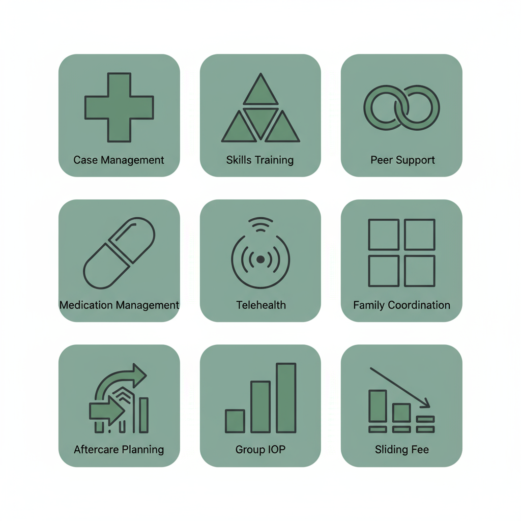 3x3 icon grid representing CBRS services and supports