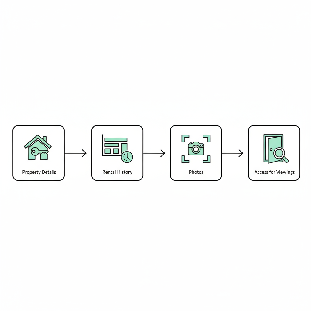 Horizontal process flow showing four landlord-prepared items before onboarding.