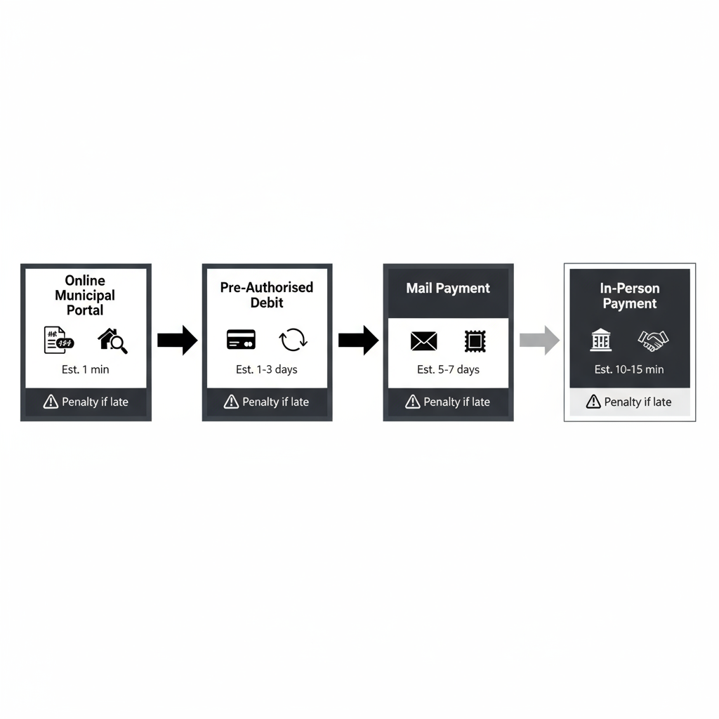 Horizontal process flow showing four methods to pay Hamilton property taxes