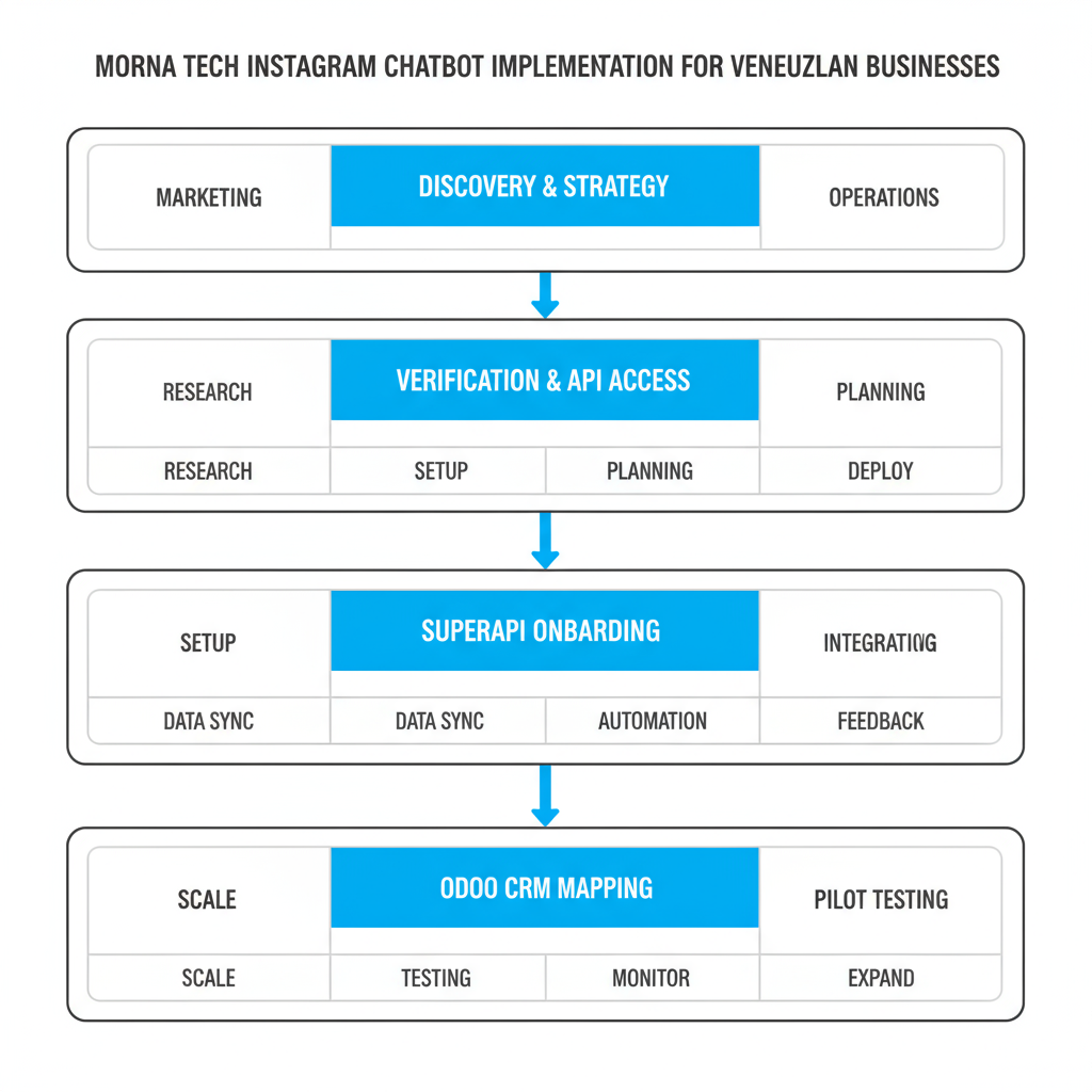 Vertical process flow illustrating the stages of Instagram chatbot implementation.