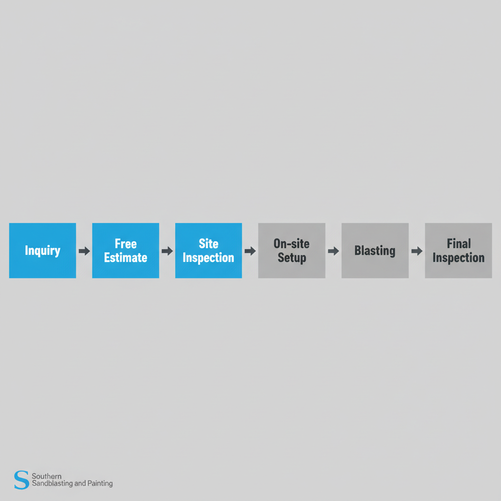 Process flow illustrating the steps for scheduling sandblasting services with Southern Sandblasting and Painting in Baldwin Park.