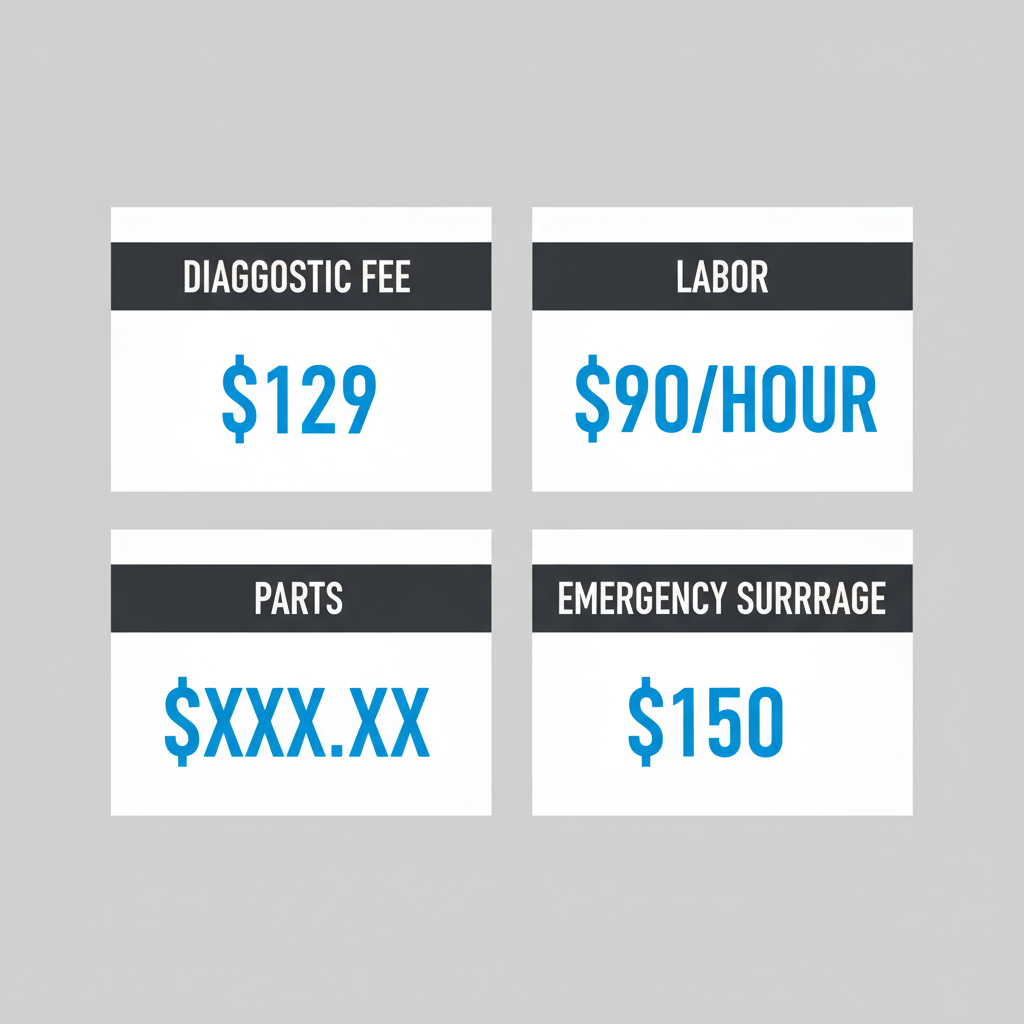 Data visualization showing a breakdown of heating service call costs including diagnostic fees, labor, parts, and emergency surcharges to help homeowners understand pricing.