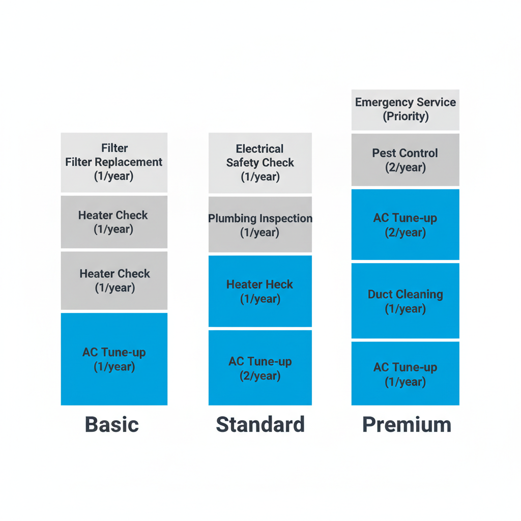 Vertical bar chart comparing TruComfort residential HVAC maintenance plan tiers and included services.