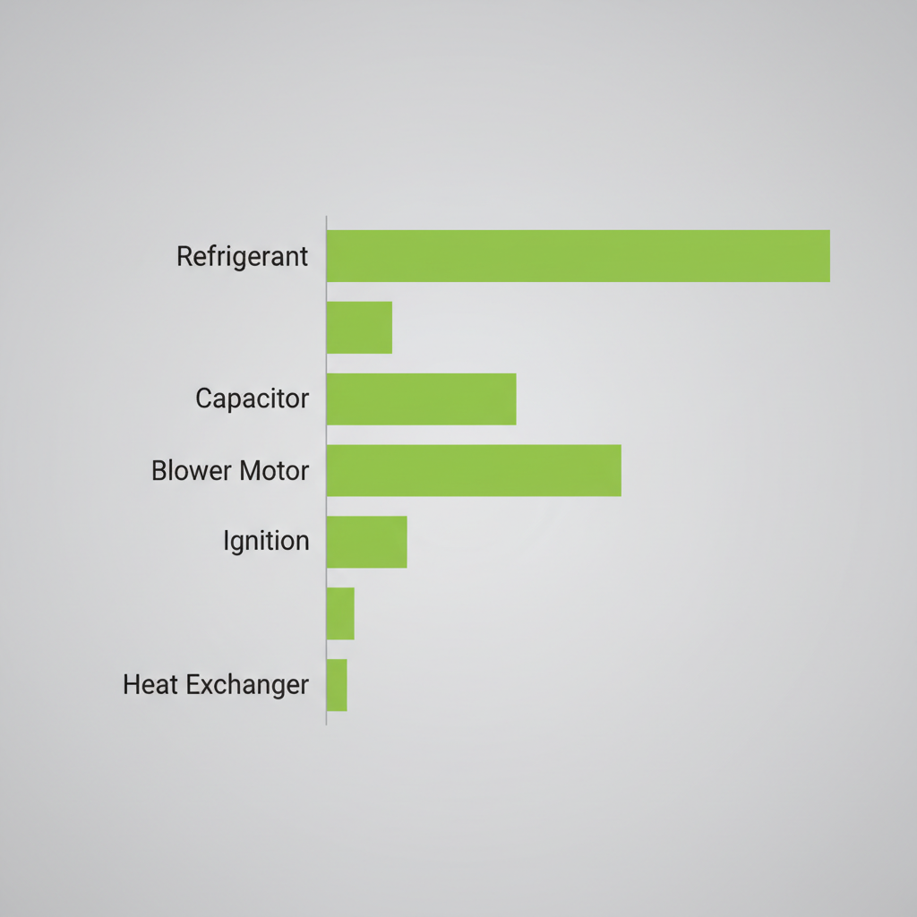 Bar chart comparing average costs for common HVAC repairs like refrigerant recharge and blower motor replacement.