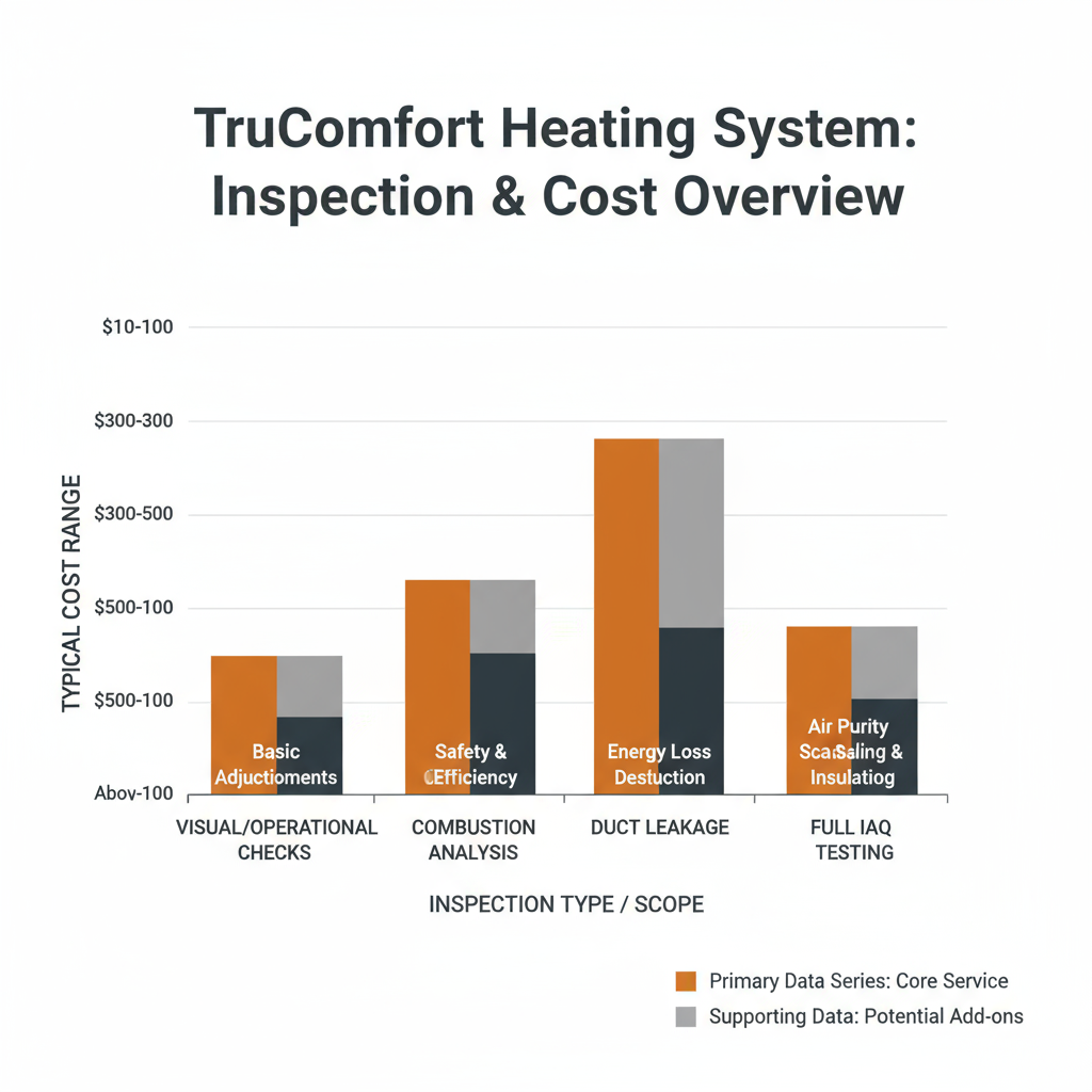 Stacked bar chart illustrating HVAC inspection types, their scope, and cost ranges for TruComfort Heating and Cooling