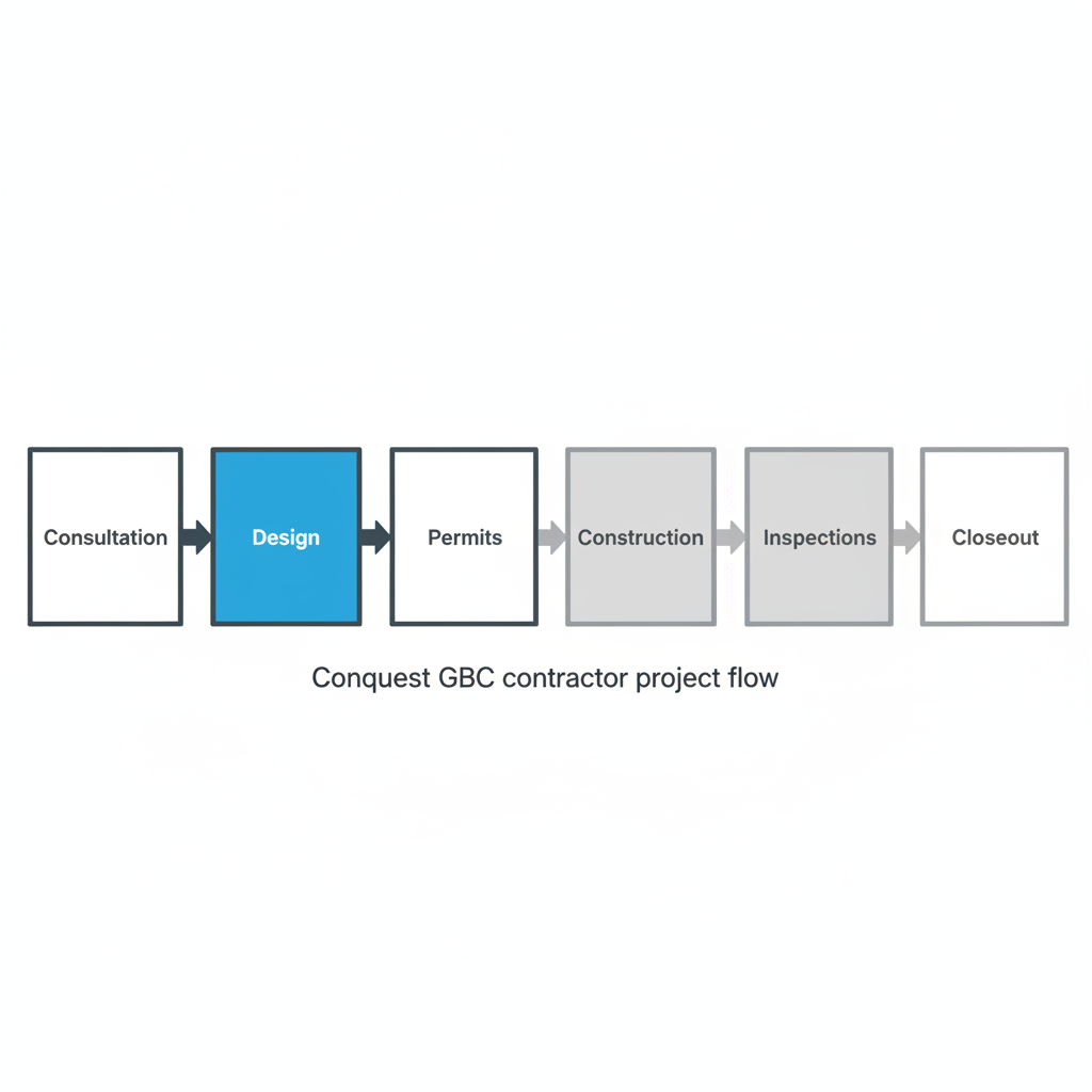 Conquest GBC contractor engagement and project flow for home remodeling projects.