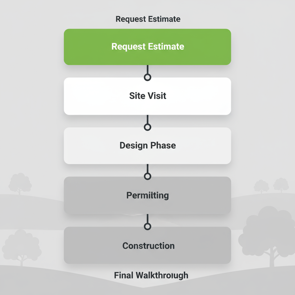 Vertical process flow for Agoura Hills homeowners showing the stages of a home remodel from estimate to completion.